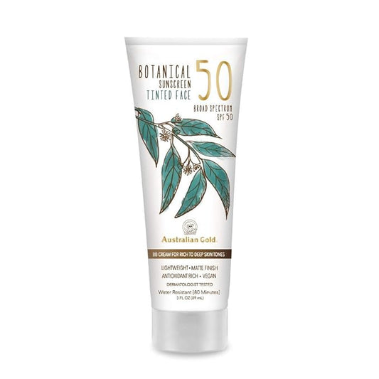 Australian Gold Botanical SPF 50 Tinted Sunscreen for Face, Non-Chemical BB Cream & Mineral Sunscreen,Water-Resistant,Matte Finish,For Sensitive Facial Skin,Rich to Deep Skin Tones, 3 FL Oz, Rich-Deep-VivaGrace Women
