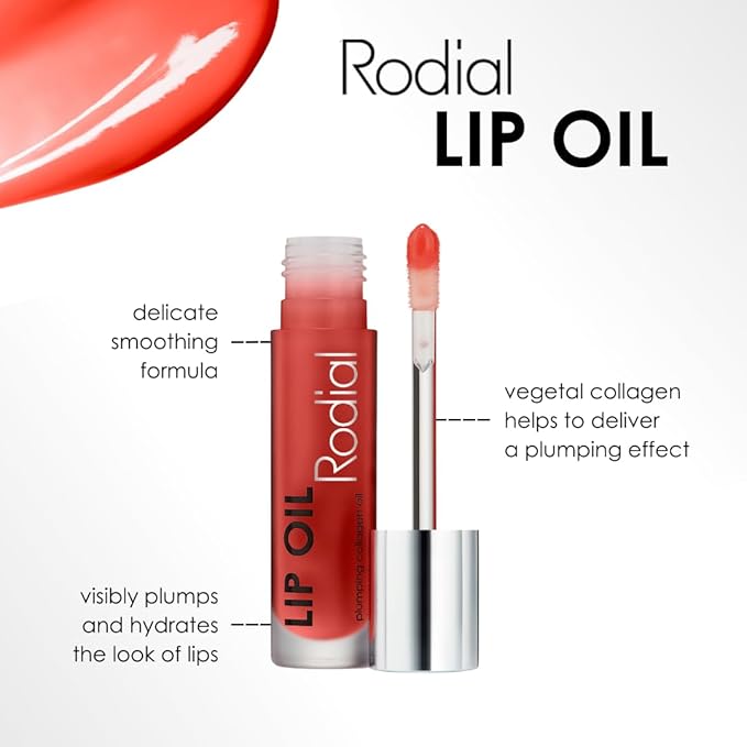Rodial Plumping Collagen Lip Oil Sugar Coral 0.13fl.oz, Vegan Collagen-Infused Lip Oil with Macadamia and Jojoba Oil, Deep Hydration for Fuller-Looking Pout, Ultra-Nourishing Formula for Silky Lips-VivaGrace Women