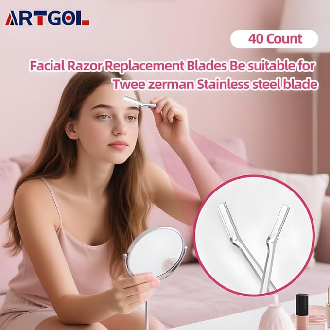 40 Count Facial Razor Replacement Blades Be suitable for Twee zerman Stainless steel blade-VivaGrace Women