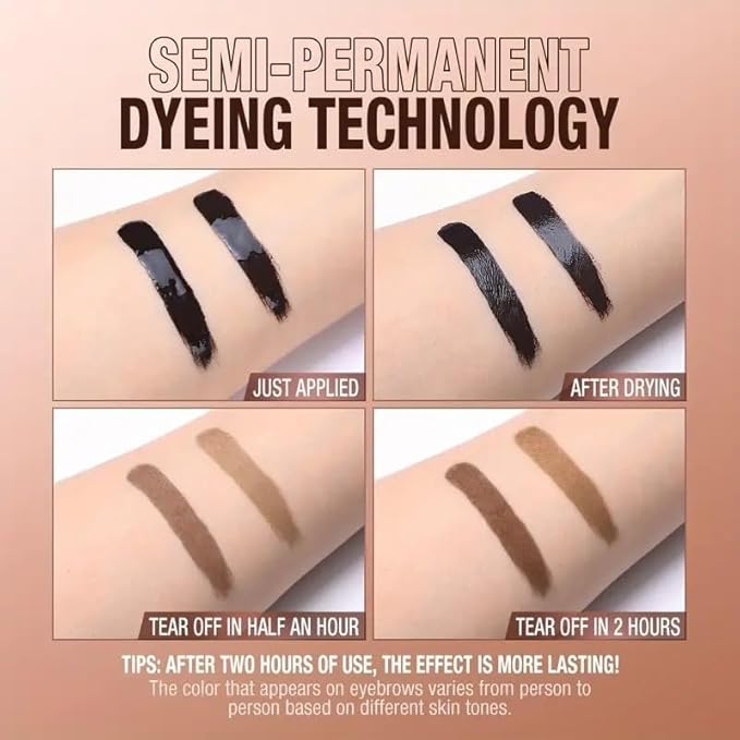 Tattoo Eyebrow Gel Easy Peel Off, Peel Off Eyebrow Tint, Easy Peel off Eyebrow Gel, Peel Off Eyebrow Tint, Waterproof & Sweatproof for All Skin Types (#1 Light Brown +#3 Dark Brown)