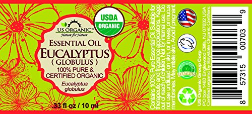 US Organic 100% Pure Eucalyptus Essential Oil (Globulus) - USDA Certified Organic, Steam Distilled - W/Euro droppers (More Size Variations Available) (10 ml / .33 fl oz)-VivaGrace Women