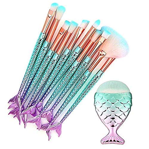 Funfunman Makeup Brushes 11PCS Make Up Foundation Eyebrow Eyeliner Blush Cosmetic Concealer Brushes(Mermaid Colorful)-VivaGrace Women