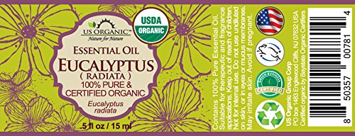 US Organic 100% Pure Eucalyptus Essential Oil (Radiata) - USDA Certified Organic, Steam Distilled - W/Euro droppers (More Size Variations Available) (15 ml / .5 fl oz)-VivaGrace Women
