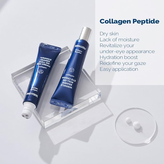 PS.PRETTYSKIN Roll On Eye Cream 30ml/1.01fl.oz. with Vitamin A and Stainless Steel ball Tip for Wrinkle Eraser and Elasticity (Collagen 2CT)-VivaGrace Women