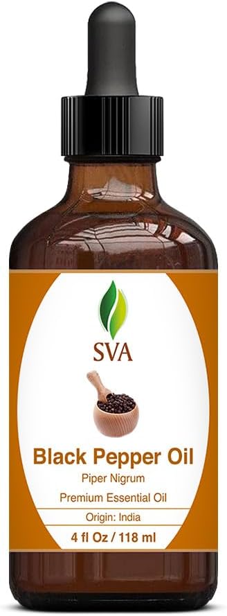 SVA Black Pepper Essential Oil – 4 Fl Oz – 100% Natural Black Pepper Oil - for Diffuser, Hair Care, Face, Skin Care, Aromatherapy, Scalp and Body Massage, Soap and Candle Making – with Dropper-VivaGrace Women