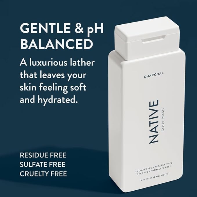 Native Body Wash Contains Naturally Derived Ingredients | For Women & Men, Sulfate, Dye, & Paraben Free Leaving Skin Soft and Hydrated | Charcoal 18 oz - 2 Pk-VivaGrace Women