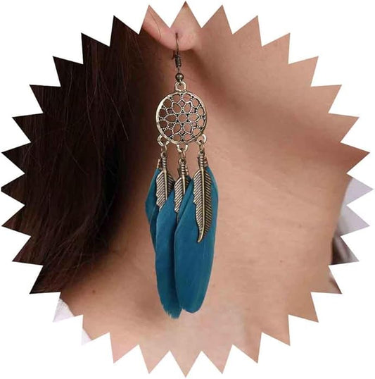 Boho Black Feather Dangle Earrings Long Feather Tassel Earrings Vintage Tribal Feather Earrings Gold Feather Drop Earrings Jewelry for Women-VivaGrace Women