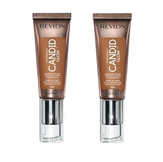Pack of 2 Revlon Photoready Candid Glow Moisture Glow Anti-Pollution Foundation, Mocha 550-VivaGrace Women