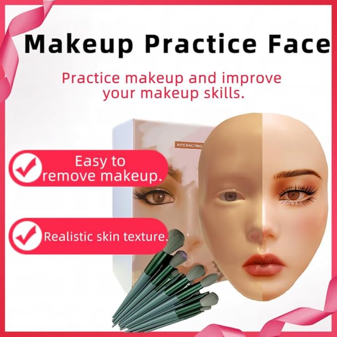 3D Makeup Practice Face, XIJIEMAO Mannequin Head For Makeup, Reusable Silicone Full Makeup Mannequin Head With Stand And Brush Set, Eye Shadow Makeup Face Board, Emerging Makeup Artist, Girl'S Gift-VivaGrace Women