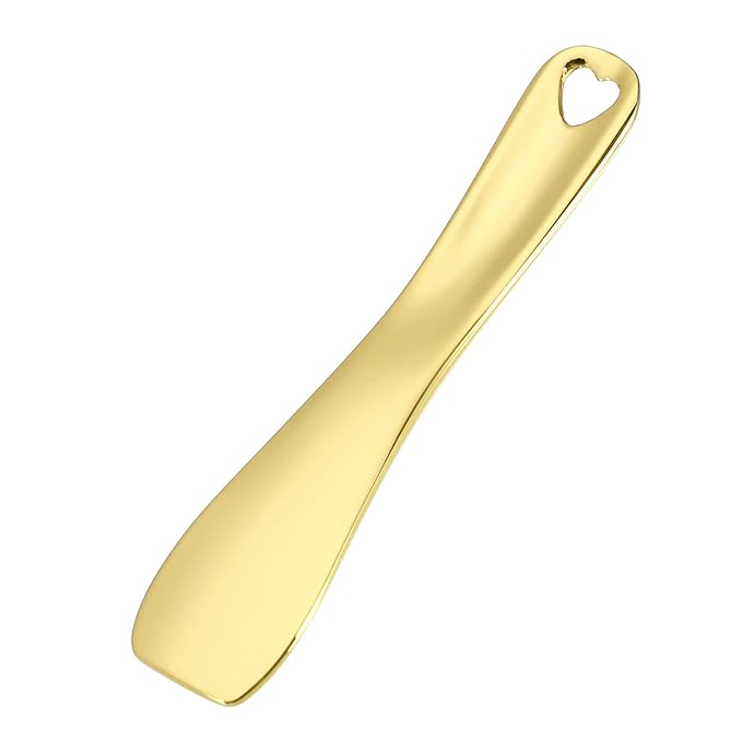 VOCOSTE 3 Pcs Makeup Spatula Mini Spoon, Eye Cream Massage Sticks Beauty Scoop, for Facial Cosmetic Face Cream, Zinc Alloy Heart Shape 2.36"x0.49", Gold Tone-VivaGrace Women