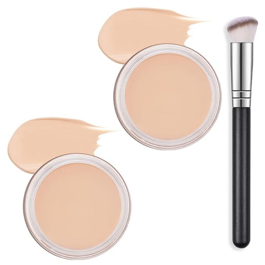 Kaely 2Pcs Pot Concealer Full Coverage Set,under Eye Brightener Concealer for Conceals Dark Circles,Waterproof Foundation Face Makeup Brush Kit,Color Correcting Concealer,02+02-VivaGrace Women