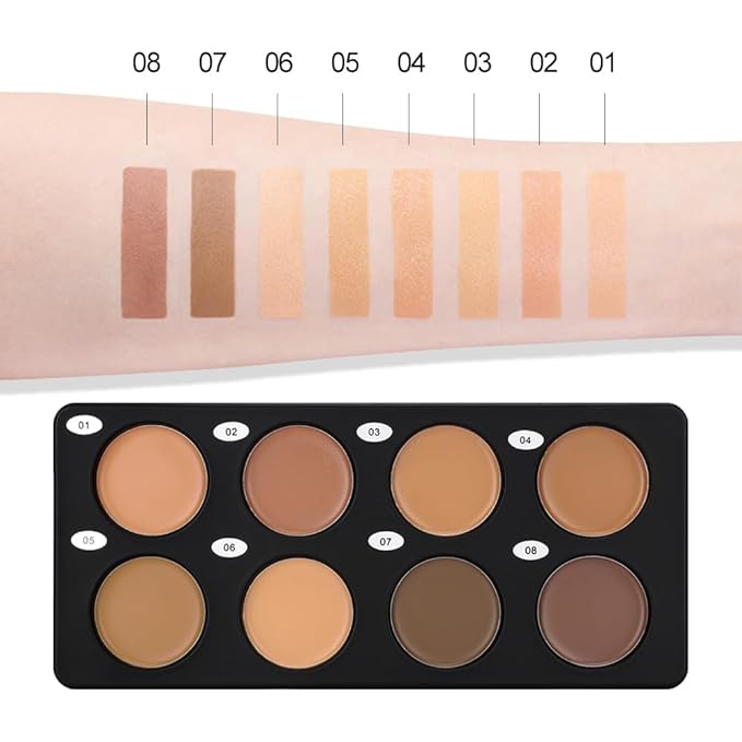 Professional Light to Medium to Dark Color Correcting Cream Contour Concealer Highlight Palette, Full Coverage Makeup Palet for Correct Dark Circles, Red Mark, Scar, etc,Waterproof-8A-VivaGrace Women