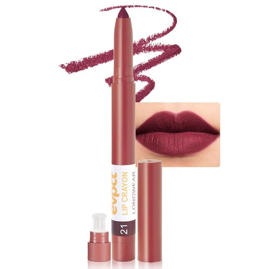 evpct Dark Wine Red Lip Liner Crayon Pencils Set for Women, Deep Berry Red Matte Lip Stick Crayon Long Lasting, Lips Pencil Liner and Lipstick set, Lipliner Pencil 24 Hours Lipstick Built-in Sharpener