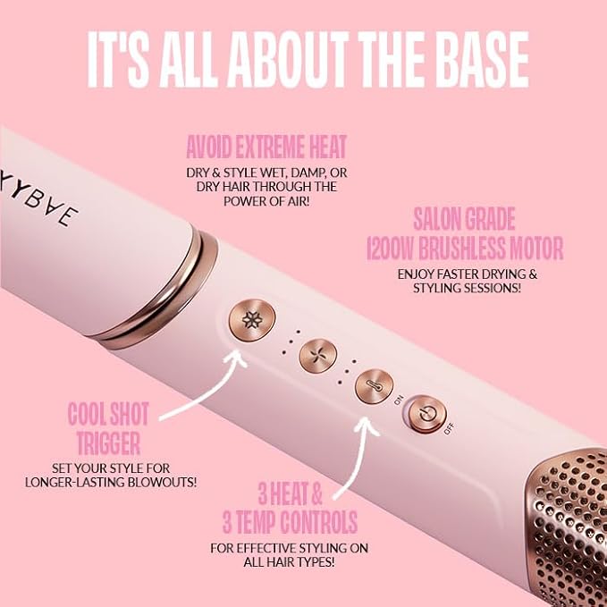 FoxyBae Super Styler Pro Interchangeable 5 in 1 Hair Styler Wand Curling Iron Set - w/Drying Cylinder, Ceramic Blowout & Round Brushes, 2 Auto-Wrap Curlers - Frizz-Free, Smooth Hair [Blush]-VivaGrace Women