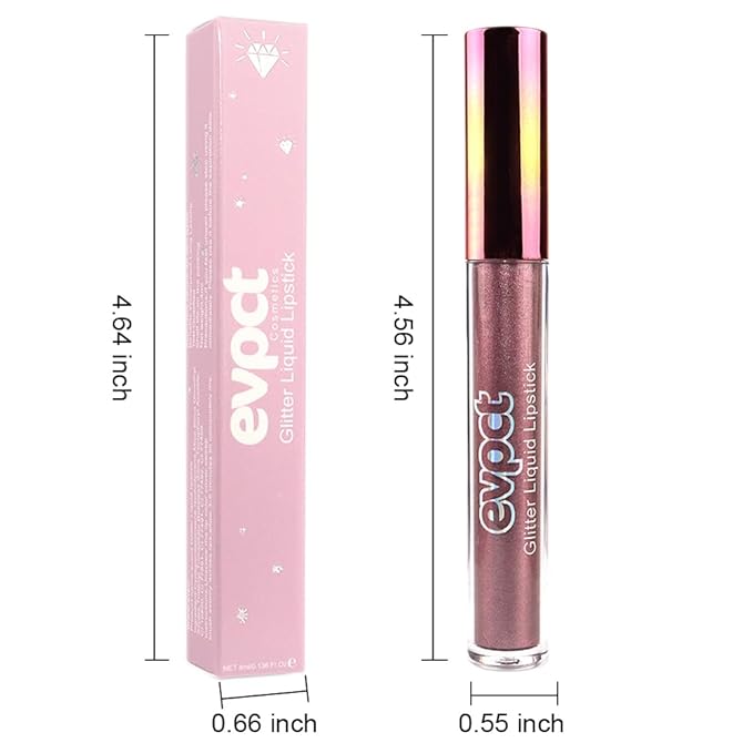 evpct 1Pcs Taupe Mauve Glitter Metallic Shimmer Diamond Lipstick Lip Gloss Stain Set for Women Long Lasting Waterproof, Mauve Purple Sparkle Glitter Matte long Wear Liquid Lipstick Lip Makeup Kit, 08#-VivaGrace Women