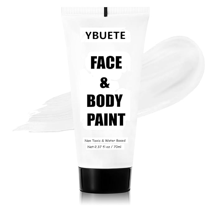 White Water Based Face Body Paint, 2.37 OZ Washable Large Tube Full Coverage Face Paint Cream for Adult Carnival Cosplay Halloween SFX Skull Joker Zombie Vampire Skeleton Goth Makeup-VivaGrace Women