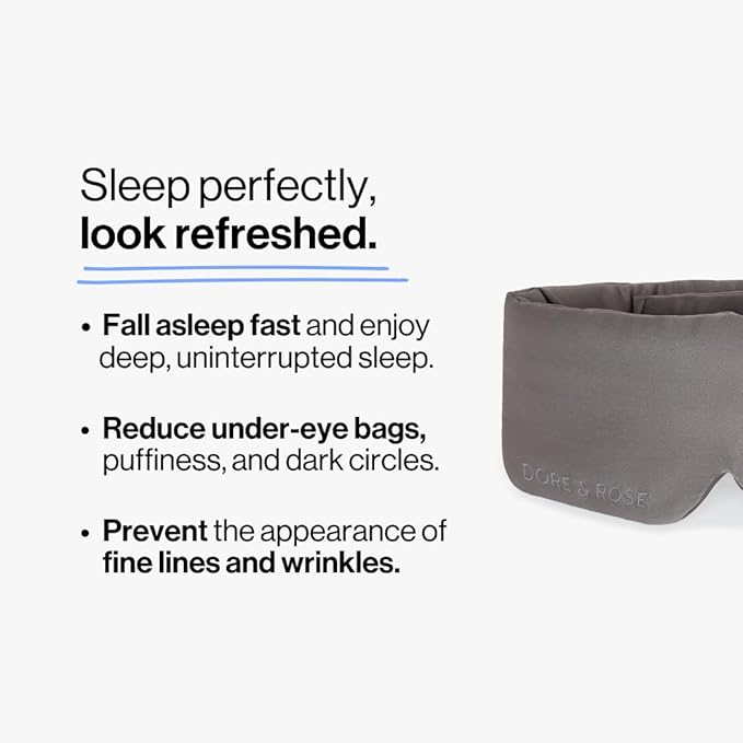 Dore & Rose Deep Sleep Mask Light Blocking, 23 Momme Mulberry Silk Eye Mask, Ultra Soft, Adjustable - Travel Sleeping Mask for Men & Women - Charcoal-VivaGrace Women