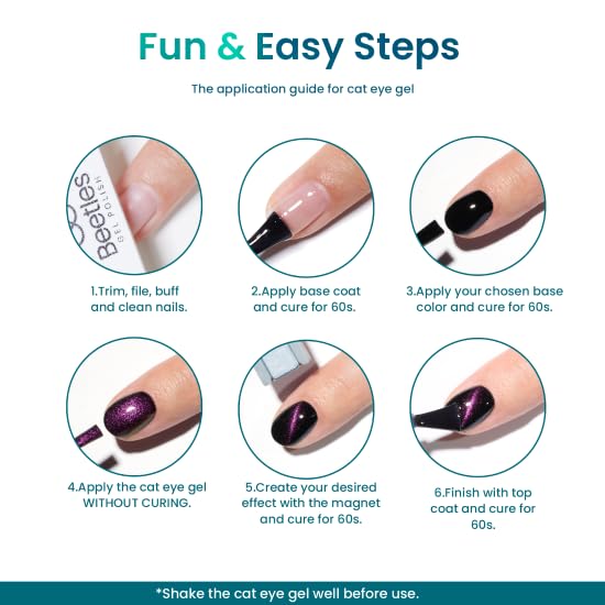 Beetles Cat Eye Gel Polish Set - 24Pcs 20 Colors Glitter Dark Color Changing Gel Nail Polish Kit with Base Gel Glossy Matte Top Coat Soak off UV DIY Nail Art Salon Ombre Black Nails Gift-VivaGrace Women