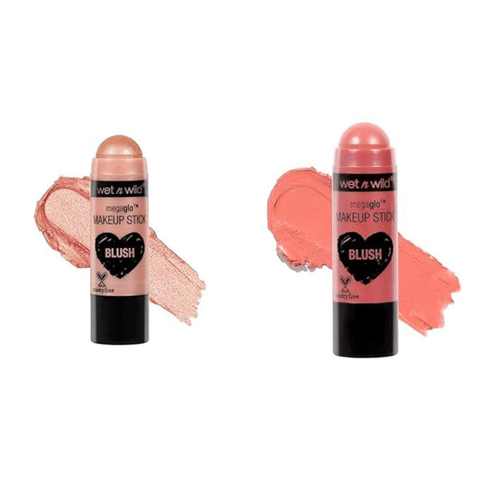wet n wild MegaGlo Makeup Stick Bundle - Peach Bums & Pink Floral Majority, Buildable Color, Versatile Use-VivaGrace Women