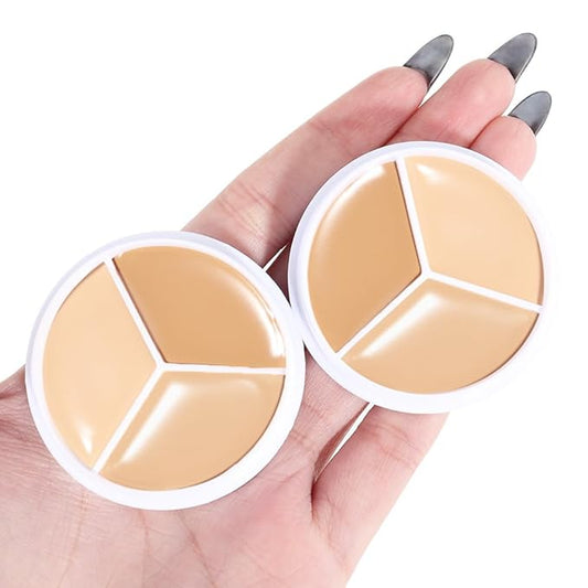 Kaely 2Pcs Tri Color Concealer Pot,Color Correcting Concealer for Dark Circles Spots,Cream Concealer Full Coverage,Foundation Contour Makeup Palettes,under Eye Brightener corrector de ojeras,01-VivaGrace Women