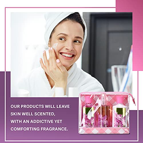 Bath & Body Care Travel Set Pea Flower Scent Home Spa Set with Body Lotion, Shower Gel and Fragrance Mist, Christmas Gifts for Her and Him-VivaGrace Women