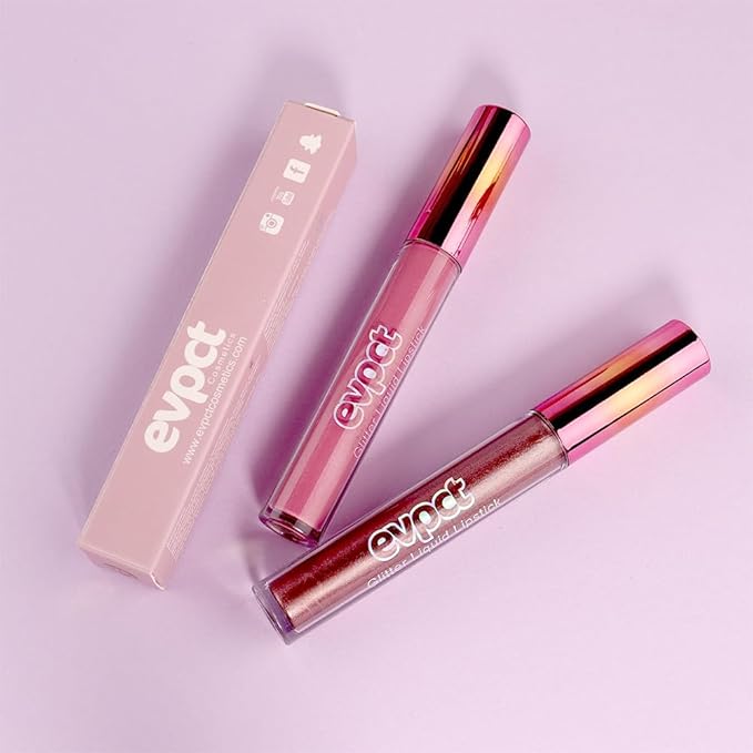 evpct 2Pcs Mauve & Taupe Mauve Glitter Metallic Shimmer Diamond Lipstick Lip Gloss Stain Set for Women Long Lasting Waterproof, Purple Sparkle Glitter Matte long Wear Liquid Lipstick Lip Makeup Kit-VivaGrace Women