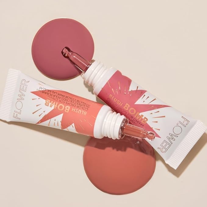 FLOWER Beauty By Drew Barrymore Liquid Blush Makeup Bomb Color Drops -Silky Lightweight Formula + Gel Cream Blush for Cheeks - Radiant + Glossy Finish - Buildable + Lightweight Formula - Cruelty-Free + Vegan (Pinched)-VivaGrace Women
