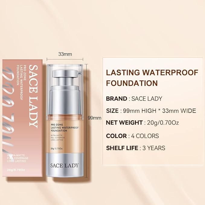 Ultra Matte Liquid Foundation Makeup, Full Coverage Shine Free Foundation Cream for Oily Skin, Waterproof Natural Face Foundation Make-Up Lasts Up to 24HR, 0.7Oz (#04)-VivaGrace Women