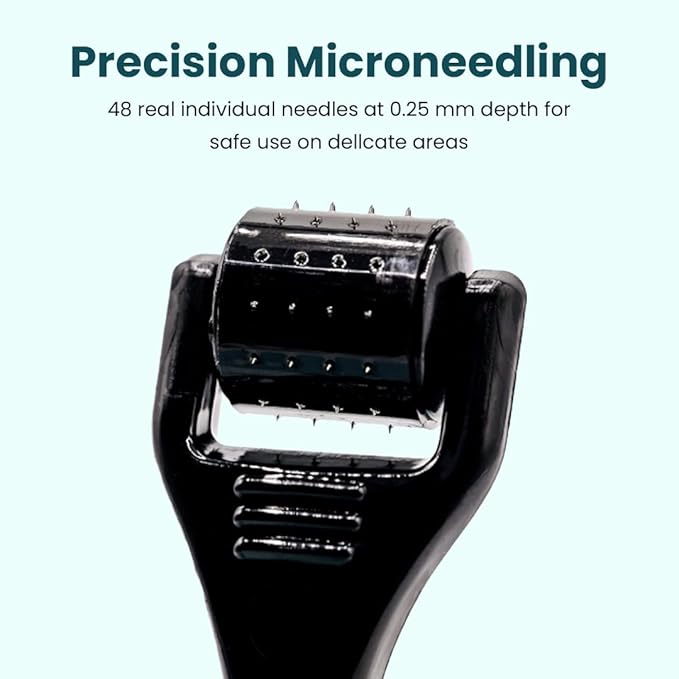 Gin Amber Beauty Mini Derma roller (0.25mm) - 48 Real Individual Needles, Microdermabrasion Device for Skin Care, Serum Absorption with Microneedling, Tool, Hygienic Case (Black Mini 0.25mm)-VivaGrace Women