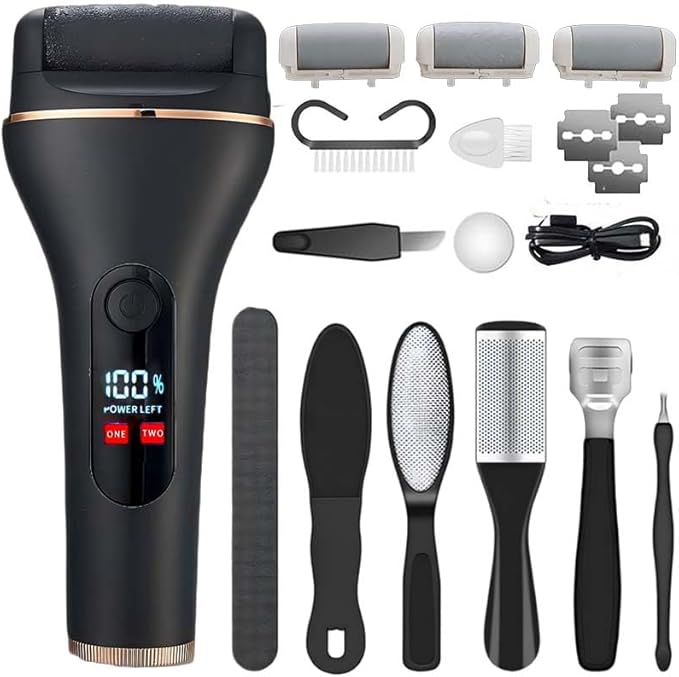 Electric Foot Callus Remover, Portable Electric Foot File with 15 in 1 Professional Pedicure Kits, Rechargeable Pedicure Tools for Foot Care, Waterproof Remover Cracked Feet & Dead Skin (Black)-VivaGrace Women