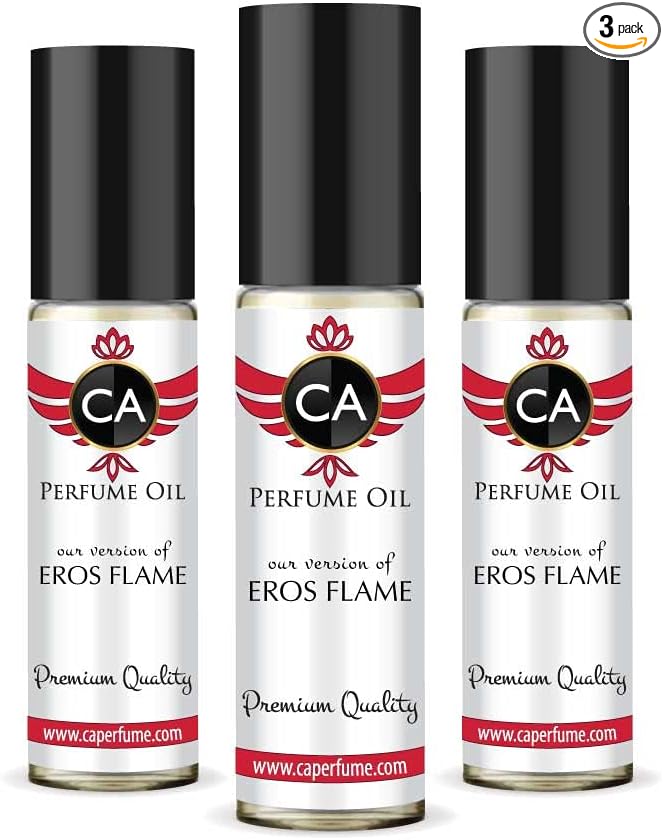 CA Perfume Impression of Eros Flame For Men Replica Fragrance Body Oil Dupes Alcohol-Free Essential Aromatherapy Sample Travel Size Concentrated Long Lasting Attar Roll-On 0.3 Fl Oz-X3-VivaGrace Women