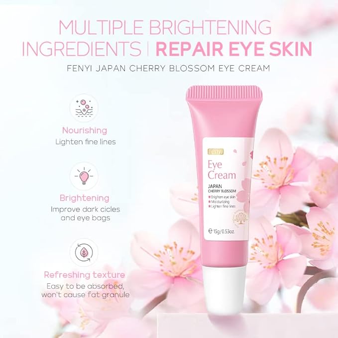 AKARY Cherry Blossom Eye Cream with Hyaluronic Acid, Lightweight Skincare Eye Cream for Dark Circles and Puffiness, Hydrating Under Eye Cream for All Skin Types, Cruelty-Free & Fragrance-Free-VivaGrace Women