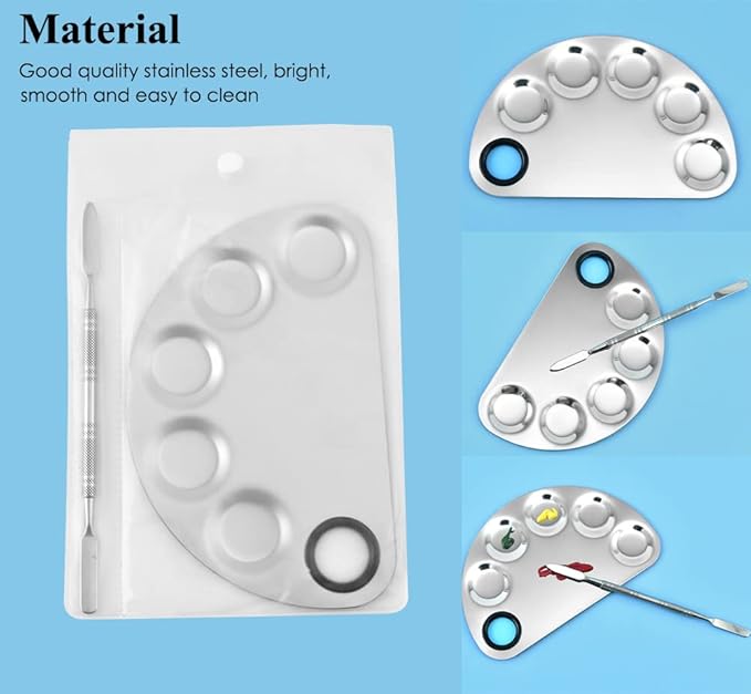 AKOAK Stainless Steel Beauty Palette, with Spatula Tool, Nail Art Makeup Palette, for Mixing Cosmetics/Nail Polish/Pigments-VivaGrace Women