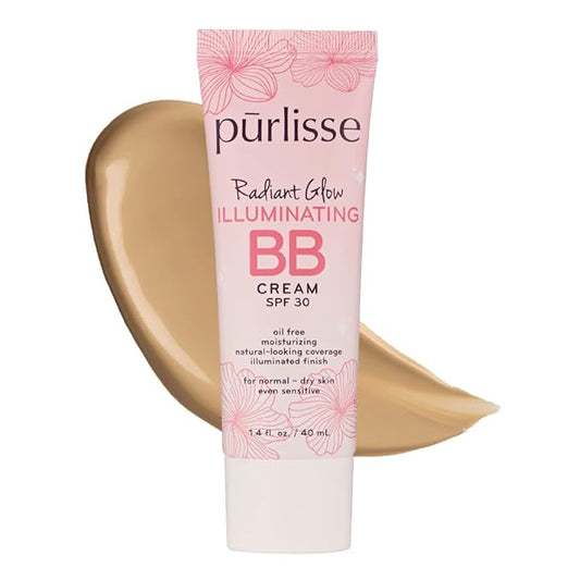 pūrlisse Radiant Glow Illuminating BB Cream SPF 30: Cruelty-Free & Clean, Paraben & Sulfate-Free, Light Coverage, Brightens with Hawthorn Berry | Medium 1.4oz-VivaGrace Women