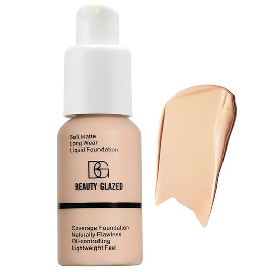 Beauty Glazed Soft Matte Silky Full Coverage Liquid Foundation, Multi-Use Buildable Foundation Lightweight Feel Oil Control Longwear Naturally Flawless Coverage Foundation (102 Nude)-VivaGrace Women