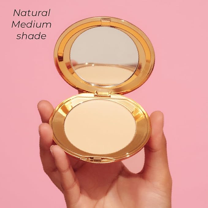 MCoBeauty Miracle Flawless Pressed Powder, Natural Medium Shade, Oil-Control, Soft-Focus Finish with Hydrating Rose Flower Extract & Sweet Almond Oil, Vegan, Cruelty Free Cosmetics-VivaGrace Women