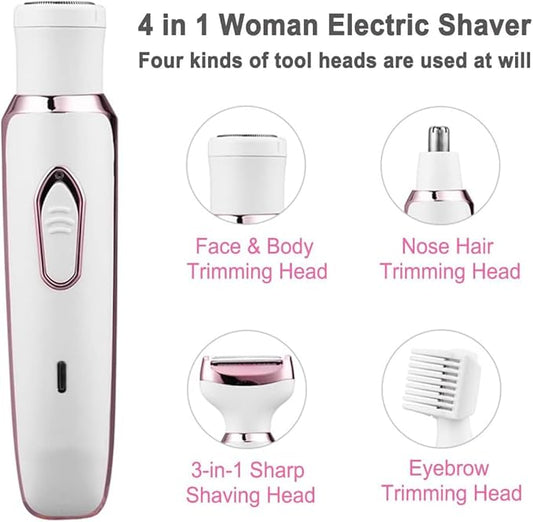 Bikini Trimmer for Women, Electric Razor Hair Shaver for Face Nose Eyebrow Beard Mustache Arm Leg Armpit Bikini, Replaceable Lady Facial Razor, Painless Rechargeable 4 in 1 Women Body Shaver for Trip-VivaGrace Women