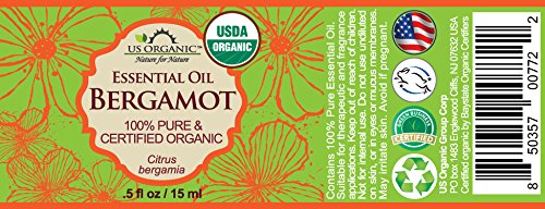 US Organic 100% Pure Bergamot Essential Oil, USDA Certified Organic, Cold Pressed, with Euro droppers (More Size Variations Available) (15 ml / .5 fl oz)-VivaGrace Women