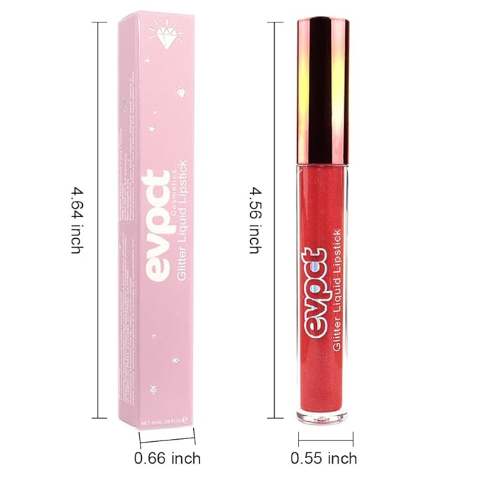 evpct 1Pcs Hot Bright Red Glitter Metallic Shimmer Diamond Lipstick Lip Gloss Stain Set for Women Long Lasting Waterproof, Dark Red Sparkle Glitter Matte long wear Liquid Lipstick Lip Makeup Kit-VivaGrace Women