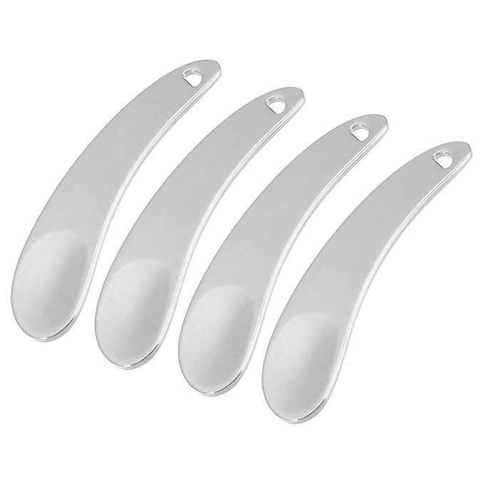 VOCOSTE 4 Pcs Makeup Spatula Mini Spoon, Eye Cream Massage Sticks Beauty Scoop, for Facial Cosmetic Face Cream, Zinc Alloy Moon Shape 2.13"x0.51", Silver Tone-VivaGrace Women