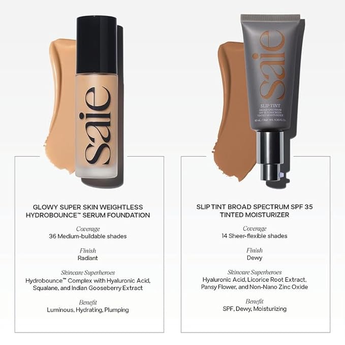 Saie Slip Tint Tinted Moisturizer with SPF 35 - Light Coverage, Glowy Skin Tint & Mineral Sunscreen for Face with Hydrating Hyaluronic Acid - Summer Makeup Essential - Shade Five + Half (1.35 oz)-VivaGrace Women