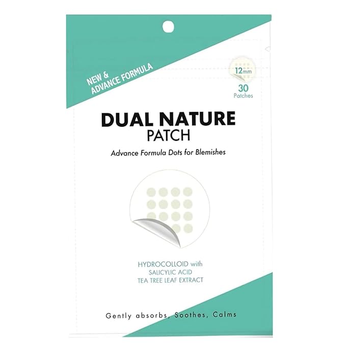 Dual Nature Advanced Formula Hydrocolloid Blemish Patches 12mm - Infused with Tea Tree Leaf, Lavender Extract & Salicylic Acid - Fights Blemishes, Soothe and Calms - Skin All Skin Types (30 Count)