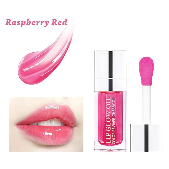 Plumping Lip Oil - Hydrating Lip Oil Plumping Lip Gloss, Crystal Jelly Moisturizing Lip Oil/Polished Lip Oil Lines/Tint Moisturizing Transparent Lip Balm Care Stick (Raspberry)-VivaGrace Women