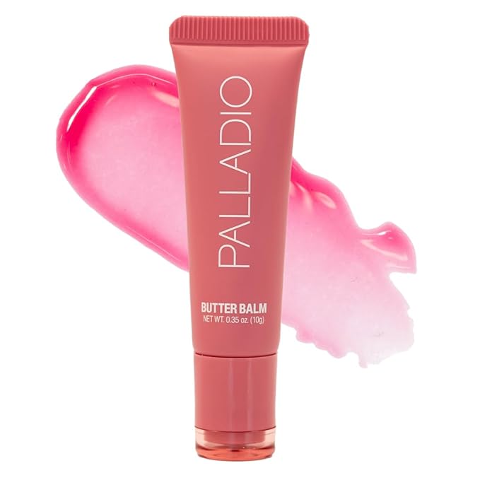 Palladio Butter Balm - Hydrating Lip Balm with Sheer Tint, Aloe, Peptides, Shea Butter, and Vegan Formulation for Instant Moisture, Shine, and Soothing Lip Care, Strawberry Shortcake-VivaGrace Women