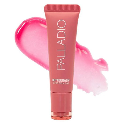 Palladio Butter Balm - Hydrating Lip Balm with Sheer Tint, Aloe, Peptides, Shea Butter, and Vegan Formulation for Instant Moisture, Shine, and Soothing Lip Care, Strawberry Shortcake-VivaGrace Women