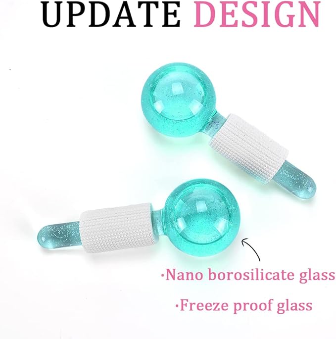 Ice Globes for Facials- Freezer Free Face Rollers with Essence for Daily Beauty Routines, Skin Massagers Globes Durable Quartz Glass for Reduce Puffiness Skin Cooling (Update Green)-VivaGrace Women