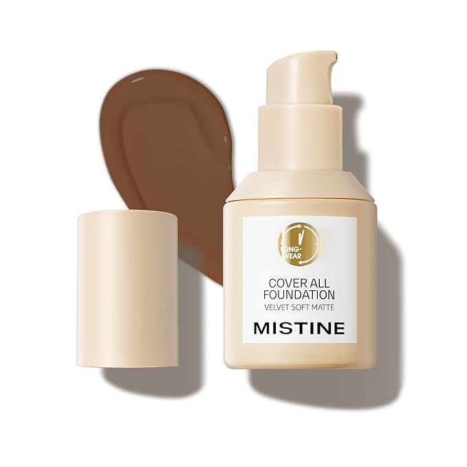 MISTINE Full Coverage Foundation Makeup for Oily Skin,24 Hour Oil Control Liquid Foundation,Skin-Caring,Moisturizing Formula,Cream Foundation,Matte Finish,Mocha,1 Fl Oz-VivaGrace Women