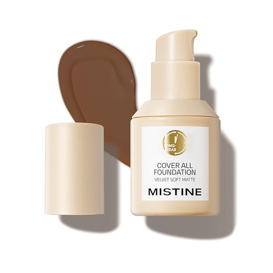 MISTINE Full Coverage Foundation Makeup for Oily Skin,24 Hour Oil Control Liquid Foundation,Skin-Caring,Moisturizing Formula,Cream Foundation,Matte Finish,Mocha,1 Fl Oz-VivaGrace Women