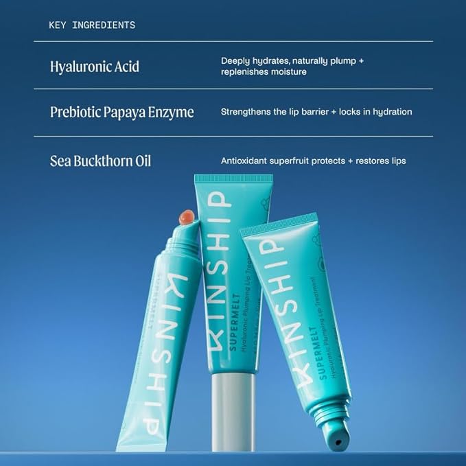 Kinship Supermelt Lip Plumping Jelly Mask - Moisturizing Daily Lip Treatment + Hyaluronic Acid - Hydrating + Exfoliating Lip Gloss - Soft, Smooth, Plump - Quick Melting Balm - Soothe Dry Lips (.3 oz)-VivaGrace Women