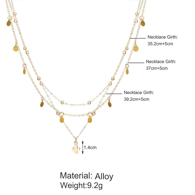 Boho Layered Disc Coin Necklace Choker Gold Cactus Pendant Necklace Stacking Satellite Chain Necklace Vintage Multilayer Necklace Chain Jewelry for Women and Girls Gifts-VivaGrace Women